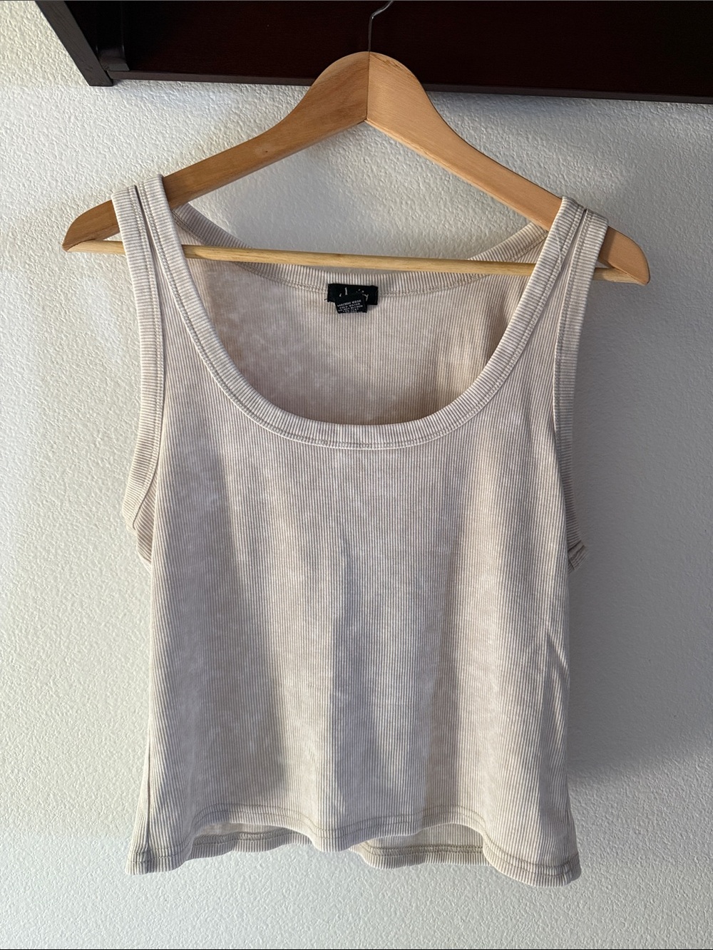 Justify Cropped Ribbed Scoop Neck Tank, Heathered Oatmeal, Size L